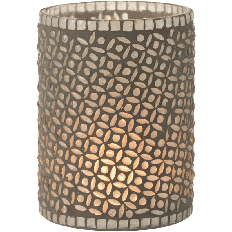 Photophore Cylindrique Eralia Diamètre 12 cm en Verre Gris Motif fleurs - 3