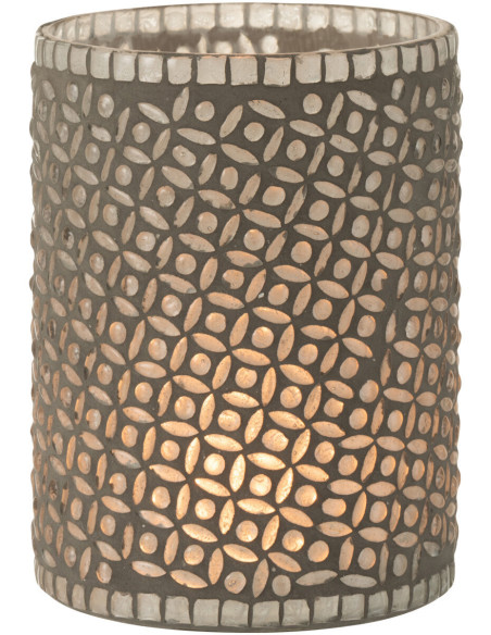 Photophore Cylindrique Eralia Diamètre 12 cm en Verre Gris Motif fleurs - 3