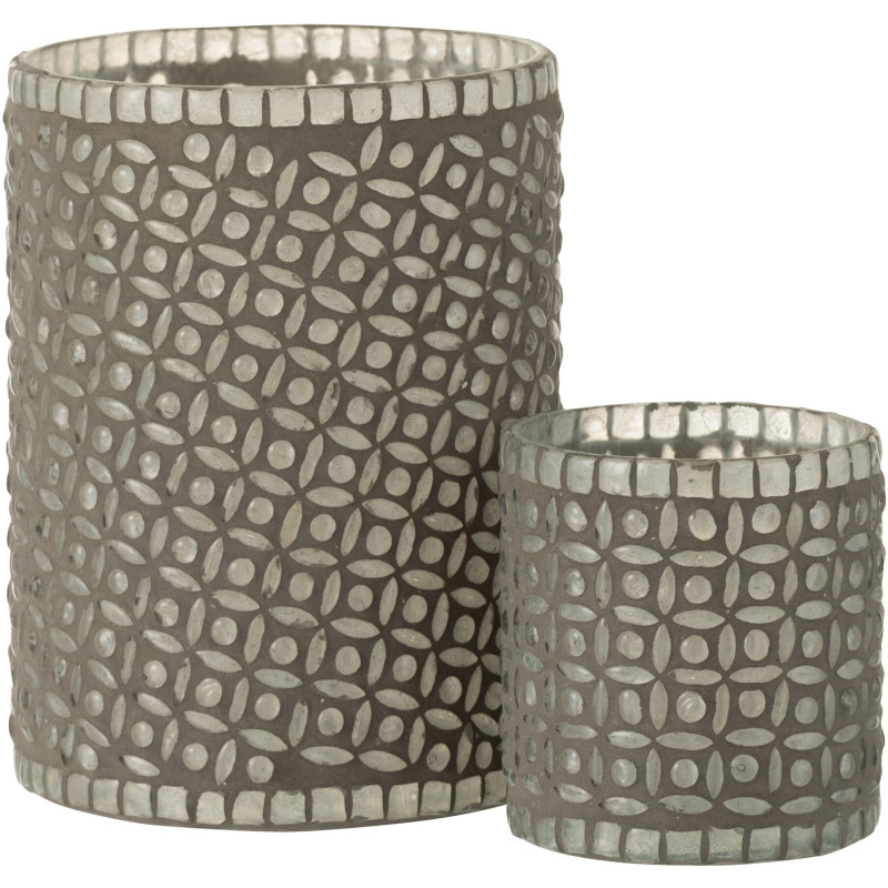 Photophore Cylindrique Eralia Diamètre 12 cm en Verre Gris Motif fleurs - 5