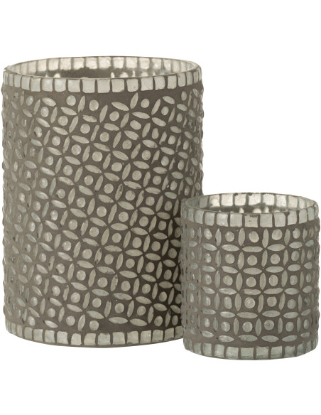 Photophore Cylindrique Eralia Diamètre 12 cm en Verre Gris Motif fleurs - 5