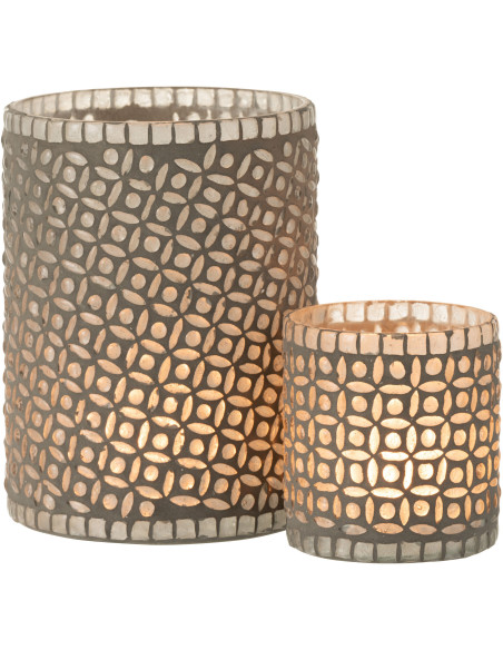 Photophore Cylindrique Eralia Diamètre 12 cm en Verre Gris Motif fleurs - 6