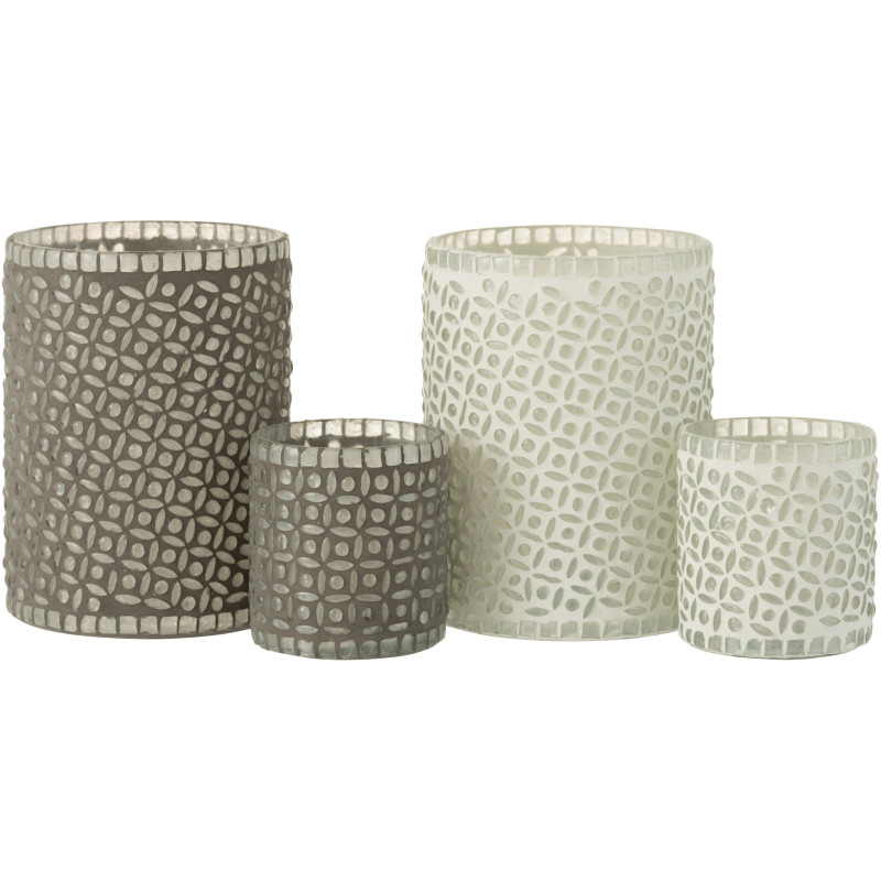 Photophore Cylindrique Eralia Diamètre 12 cm en Verre Gris Motif fleurs - 8