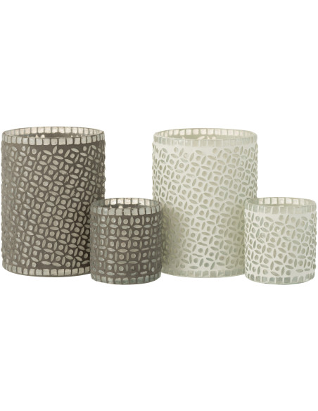 Photophore Cylindrique Eralia Diamètre 12 cm en Verre Gris Motif fleurs - 8