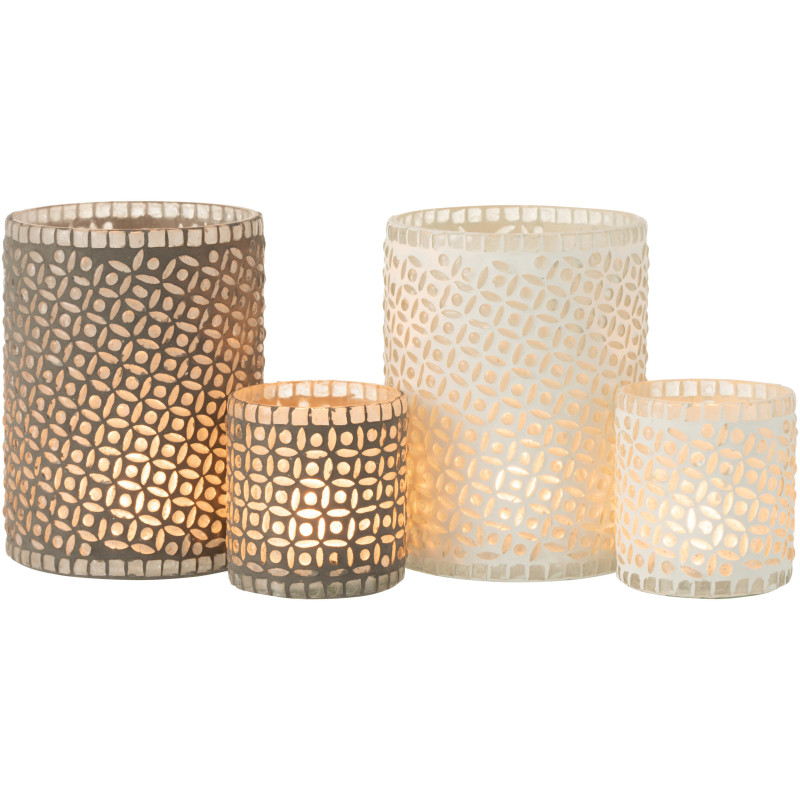 Photophore Cylindrique Eralia Diamètre 12 cm en Verre Gris Motif fleurs - 9