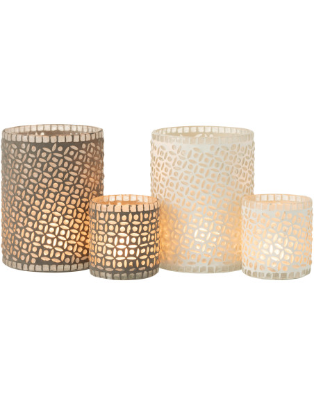 Photophore Cylindrique Eralia Diamètre 12 cm en Verre Gris Motif fleurs - 9