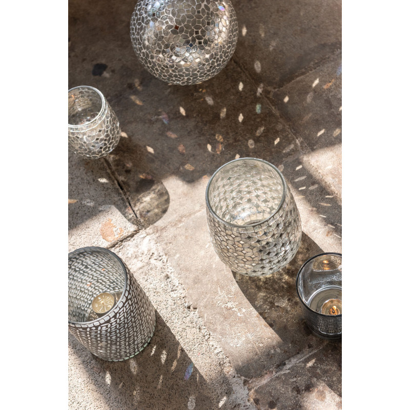 Photophore Cylindrique Eralia Diamètre 12 cm en Verre Gris Motif fleurs - 11