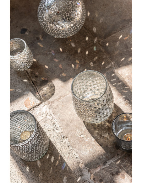 Photophore Cylindrique Eralia Diamètre 12 cm en Verre Gris Motif fleurs - 11