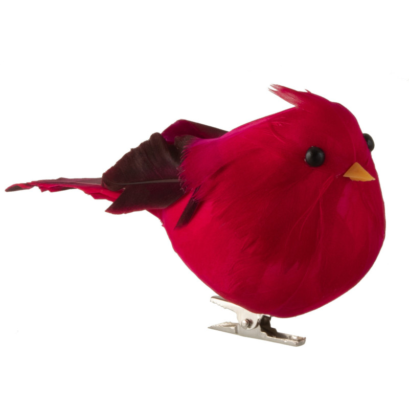 Décoration de Noël Oiseau à clipser en Plume Rouge - 1