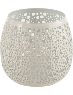 Photophore Rond Klofe Diamètre 11 cm en Métal Blanc Motif perforé - 1