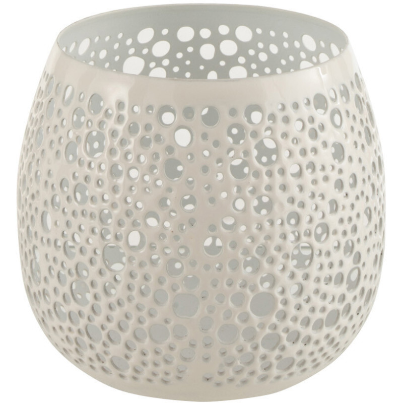 Photophore Rond Klofe Diamètre 11 cm en Métal Blanc Motif perforé - 1