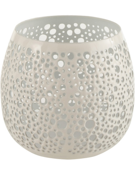 Photophore Rond Klofe Diamètre 11 cm en Métal Blanc Motif perforé - 1