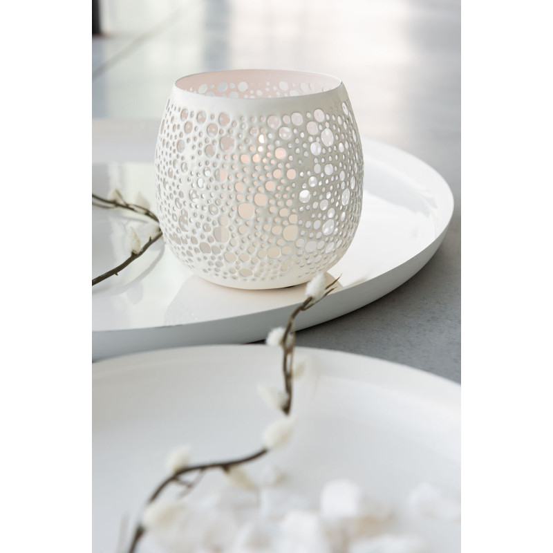 Photophore Rond Klofe Diamètre 11 cm en Métal Blanc Motif perforé - 2