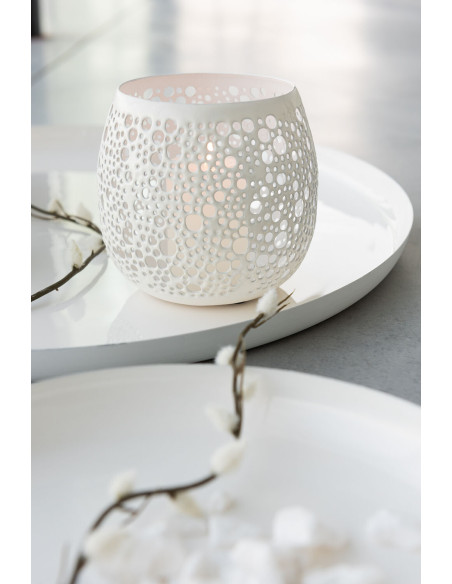 Photophore Rond Klofe Diamètre 11 cm en Métal Blanc Motif perforé - 2