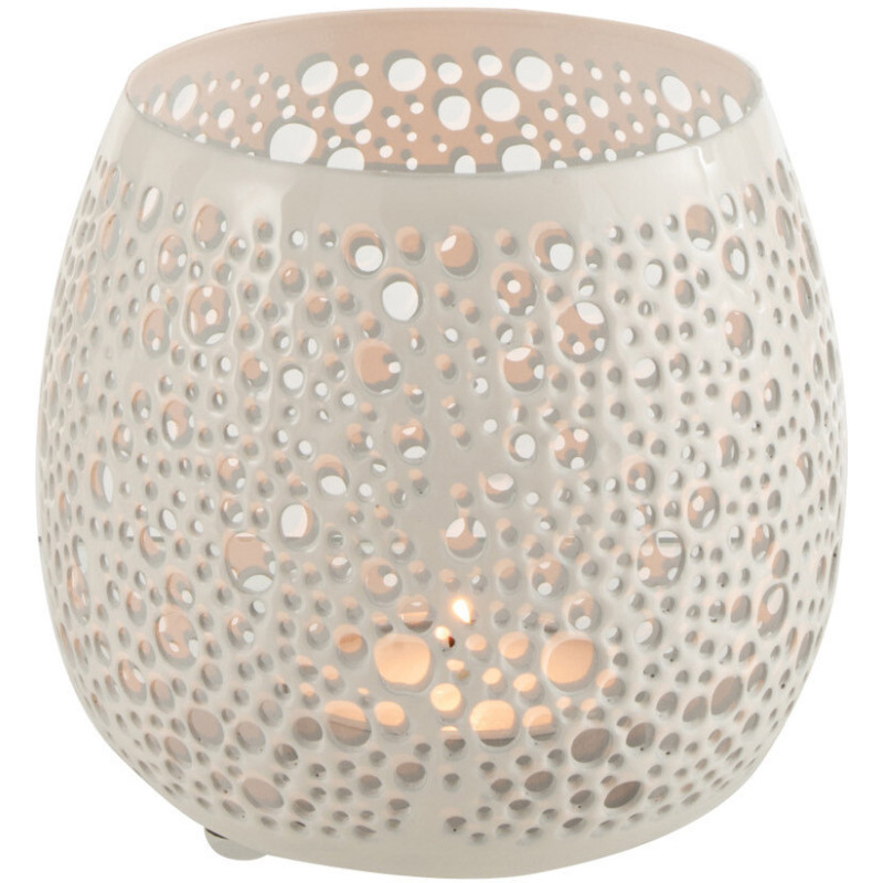 Photophore Rond Klofe Diamètre 11 cm en Métal Blanc Motif perforé - 3