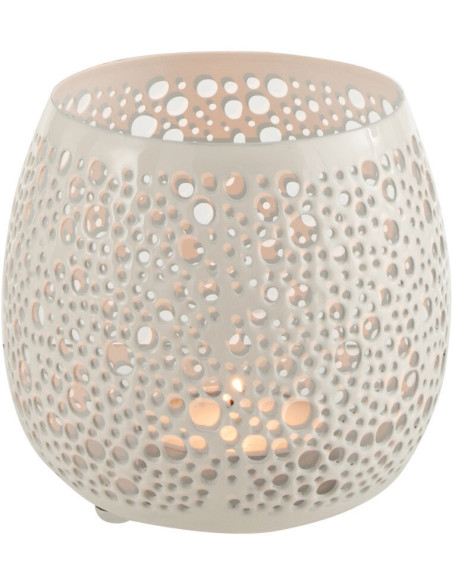 Photophore Rond Klofe Diamètre 11 cm en Métal Blanc Motif perforé - 3