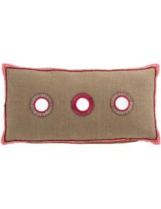 Coussin XL Rectangulaire Tamsin 65x35 en Jute Naturel Coton Rose Miroir - 1