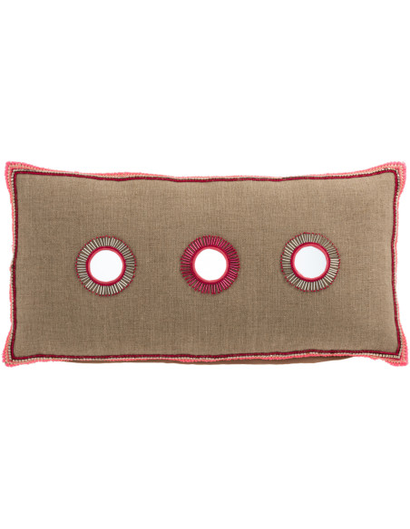 Coussin XL Rectangulaire Tamsin 65x35 en Jute Naturel Coton Rose Miroir - 1