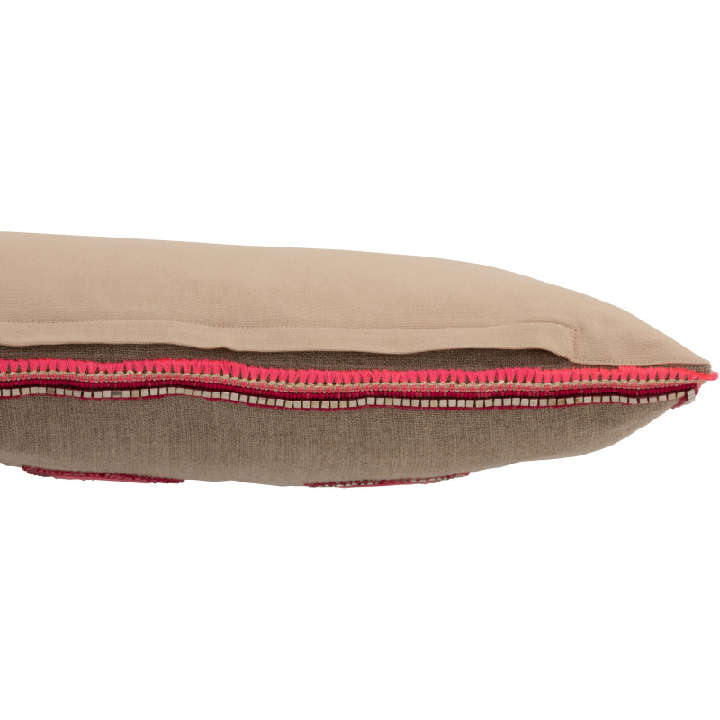 Coussin XL Rectangulaire Tamsin 65x35 en Jute Naturel Coton Rose Miroir - 4