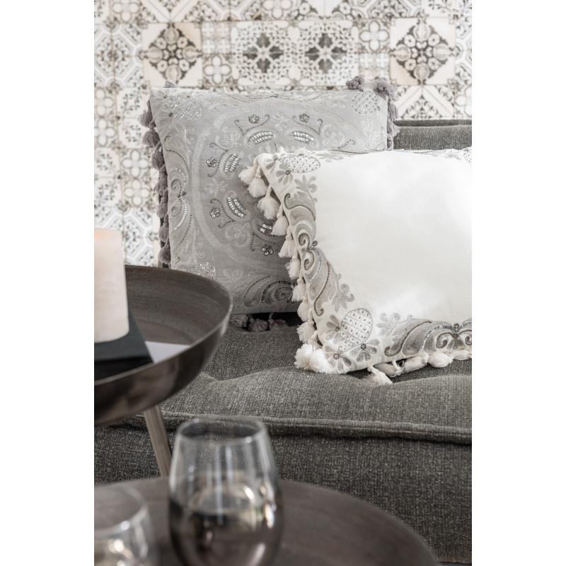 Coussin Carré Drom 45x45 en Velours Gris Motf marocain Avec pompons - 2