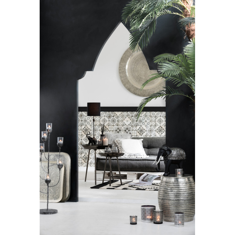 Coussin Carré Drom 45x45 en Velours Gris Motf marocain Avec pompons - 5