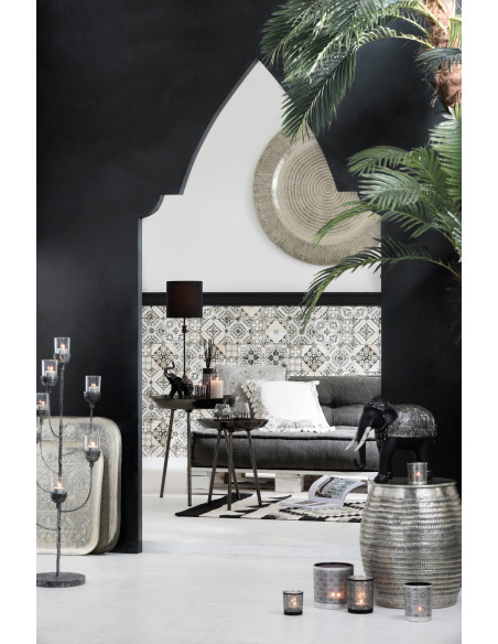 Coussin Carré Drom 45x45 en Velours Gris Motf marocain Avec pompons - 5