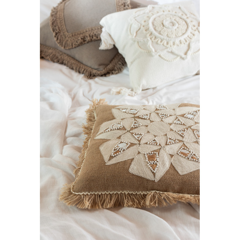Coussin Carré Trivose 45x45 en Coton Taupe Motif losange Avec franges - 2