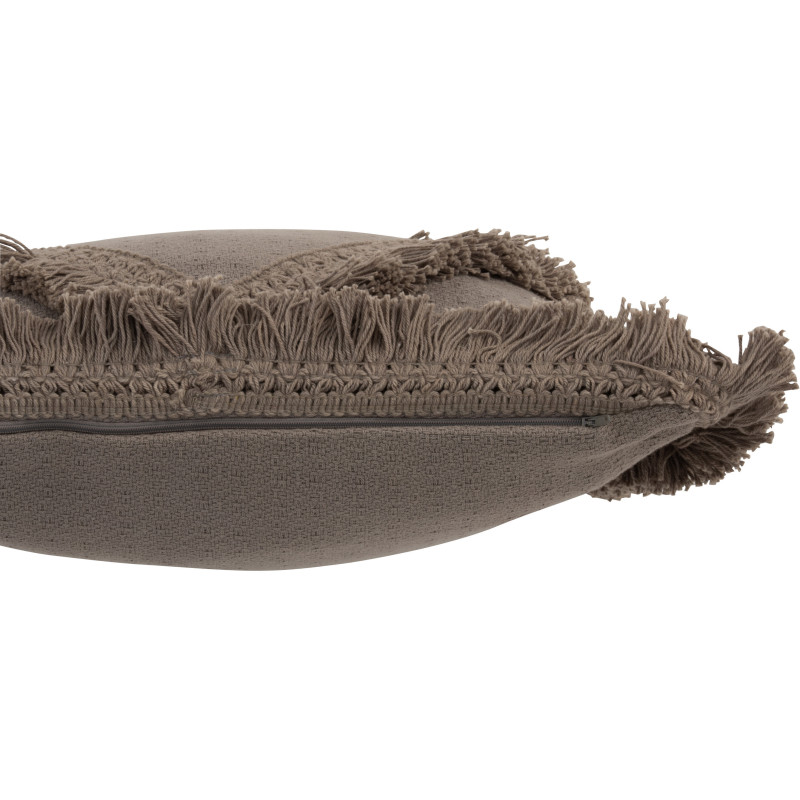 Coussin Carré Trivose 45x45 en Coton Taupe Motif losange Avec franges - 4