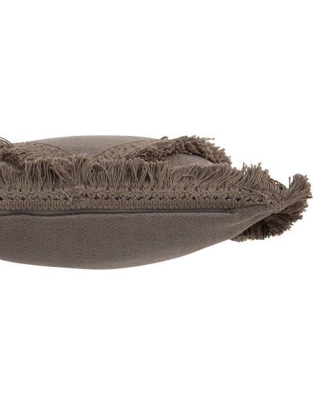 Coussin Carré Trivose 45x45 en Coton Taupe Motif losange Avec franges - 4