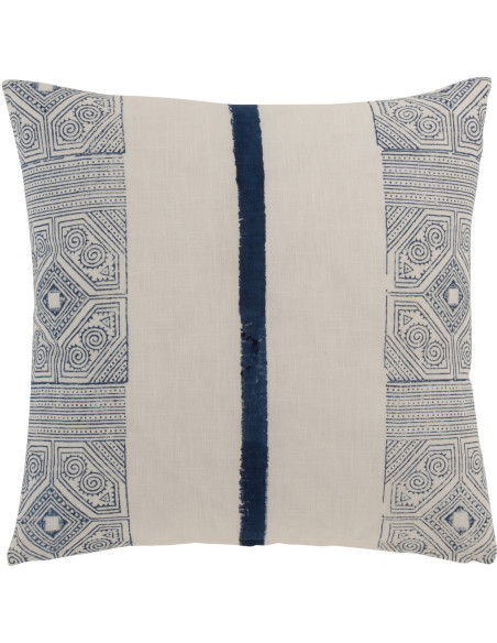 Coussin Carré Izel 50x50 en Coton Bleu Blanc Motif aztèque - 1