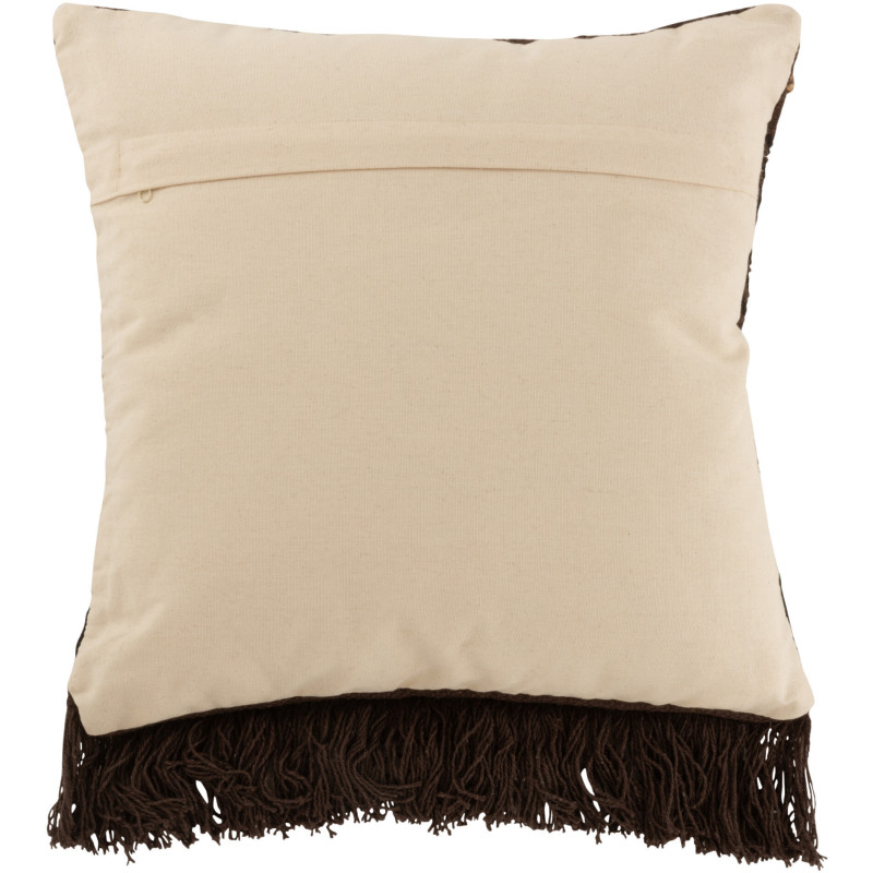 Coussin Carré Widjo 45x45 en Coton Marron Beige Motif rayures Avec pompons - 2