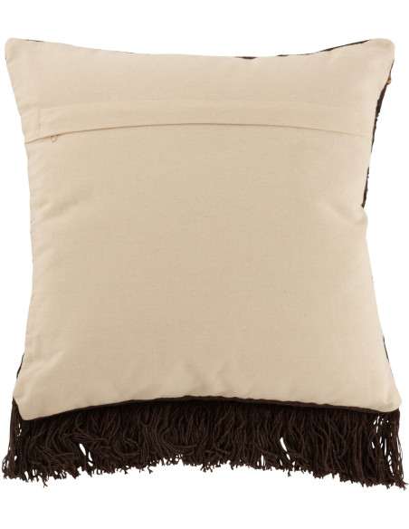 Coussin Carré Widjo 45x45 en Coton Marron Beige Motif rayures Avec pompons - 2