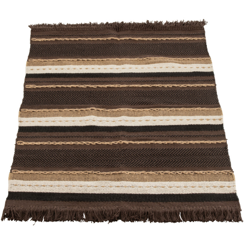 Tapis Rectangulaire Widjo 150x90 en Coton Marron Beige Motif rayures - 1