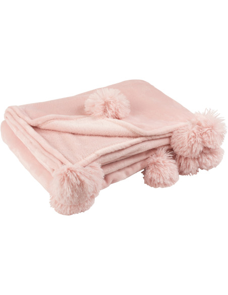 Plaid 130x170 Sweetness en Polyester Rose poudré avec pompons - 1