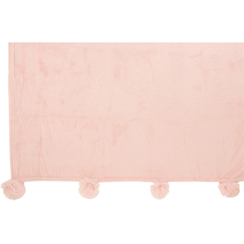 Plaid 130x170 Sweetness en Polyester Rose poudré avec pompons - 3