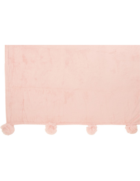 Plaid 130x170 Sweetness en Polyester Rose poudré avec pompons - 3
