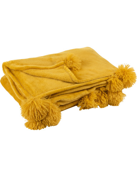 Plaid 130x170 Sweetness en Polyester Ocre avec pompons - 1