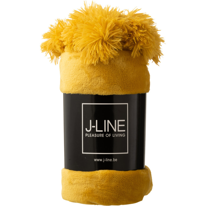 Plaid 130x170 Sweetness en Polyester Ocre avec pompons - 2