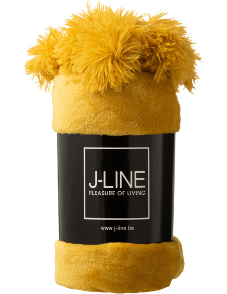 Plaid 130x170 Sweetness en Polyester Ocre avec pompons - 2