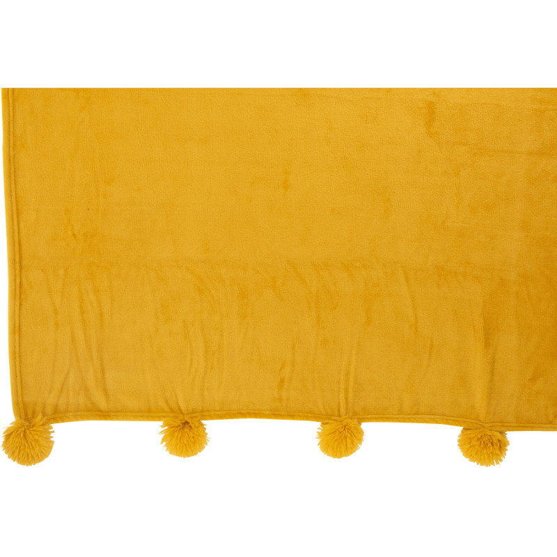 Plaid 130x170 Sweetness en Polyester Ocre avec pompons - 3