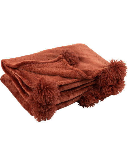 Plaid 130x170 Sweetness en Polyester Marsala avec pompons - 1
