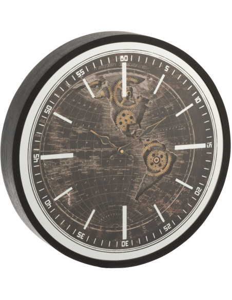 Horloge murale Ronde 50 cm Travel en Bois Noir Doré Verre - 1