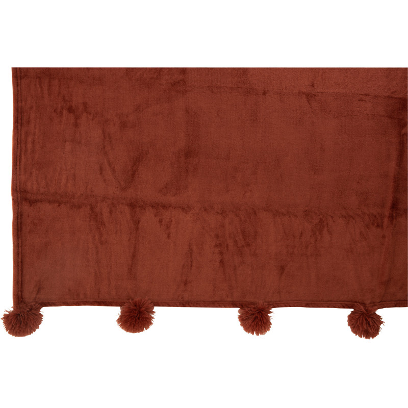 Plaid 130x170 Sweetness en Polyester Marsala avec pompons - 3