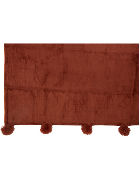 Plaid 130x170 Sweetness en Polyester Marsala avec pompons - 3