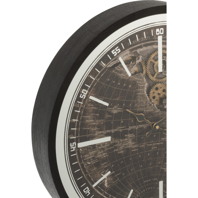 Horloge murale Ronde 50 cm Travel en Bois Noir Doré Verre - 2