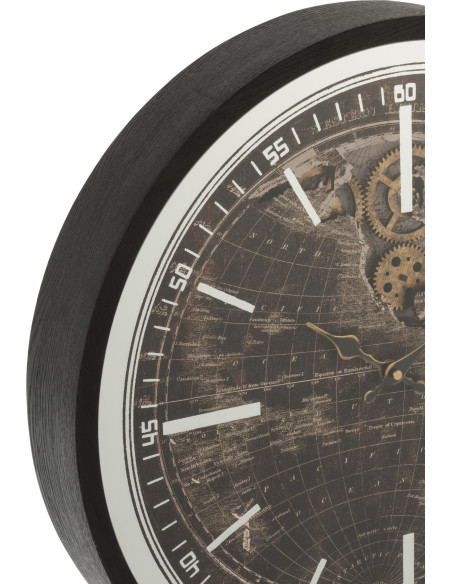 Horloge murale Ronde 50 cm Travel en Bois Noir Doré Verre - 2
