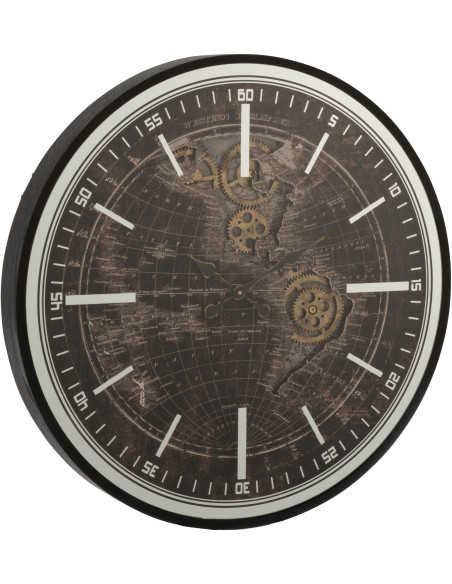 Horloge murale Ronde XL 80 cm Travel en Bois Noir Doré Verre - 1