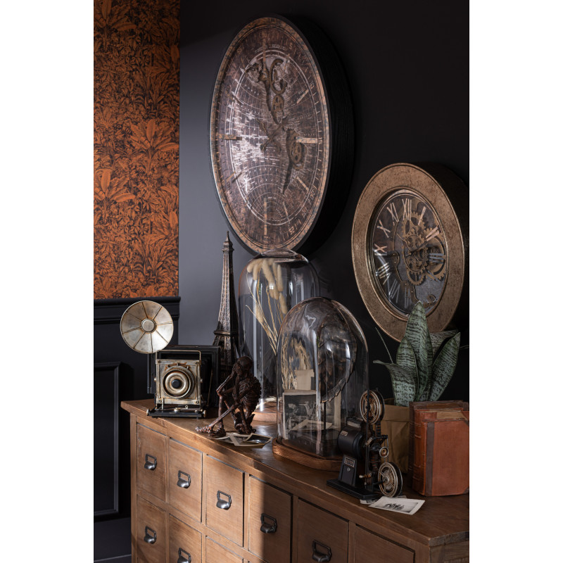Horloge murale Ronde XL 80 cm Travel en Bois Noir Doré Verre - 2