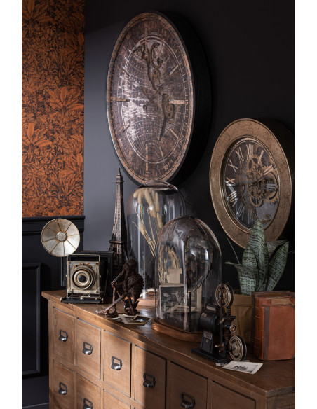 Horloge murale Ronde XL 80 cm Travel en Bois Noir Doré Verre - 2