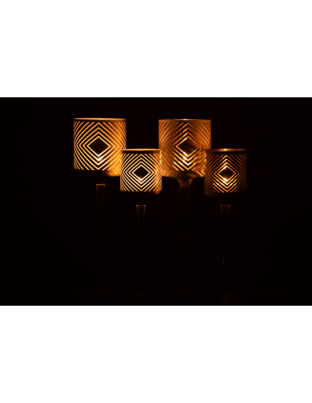 Photophore sur pied Cylindrique XL Quandrilo Diamètre 9 cm en Verre Blanc Doré Motif losanges (Lot de 2) - 6