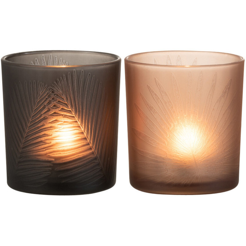 Photophore Cylindrique Automnia Diamètre 7 cm en Verre Noir Marron Motif feuilles (Lot de 2) - 3